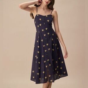 Rihoas Navy Blue Midi Dress